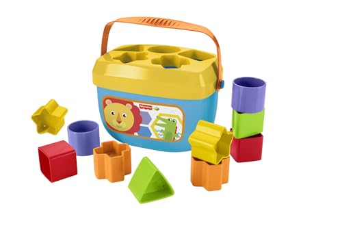 Fisher-Price - Blocchi Assortiti, 10 blocchi colorati e con le formine da impilare e inserire nel secchiello, per lo