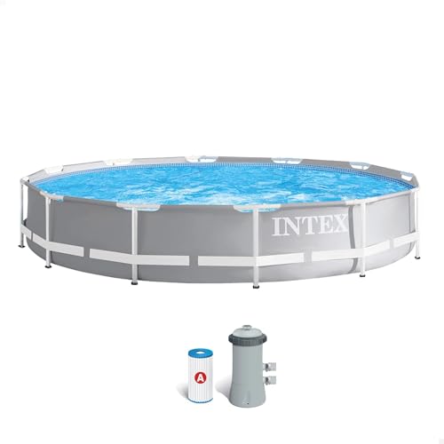 Intex 26712NP – Piscina Fuori Terra Prisma Frame Rotonda, Pompa Filtro 2006 L/h, 6503 L, Acciaio e PVC, Grigio, 366x76