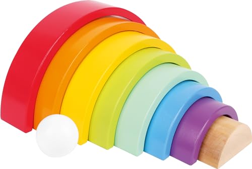 Small Foot- Elementi da Costruzione Arcobaleno Grande, in Legno, Gioco ad Incastro per la motricità, dai 12 Mesi Toys,