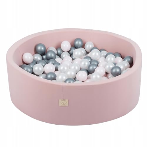 MISIOO Smart Piscina di Palline 90 x 30 cm Rotondo per Bambini (Rosa: Argento-Perla-Rosa chiaro/150 Palle)