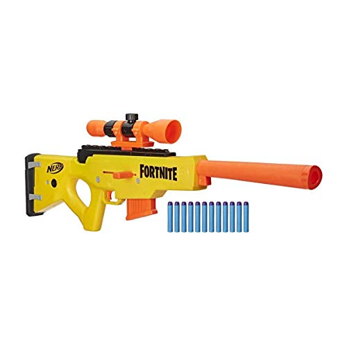 Nerf hasbro fortnite-basr-l bolt action (blaster con caricatore a clip, include telescopio rimovibile e 12 freccette