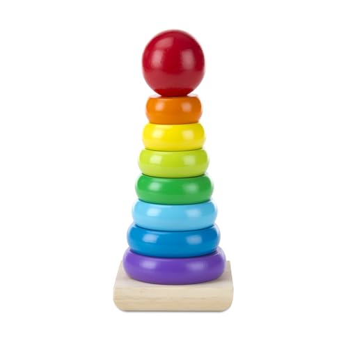 Melissa & Doug Gioco Torre Bambini con Anelli Impilabili Arcobaleno in Legno | Piramide | Incastri Educativi | Giochini