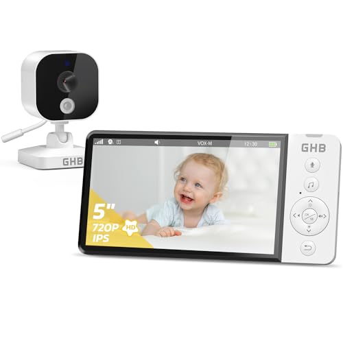 GHB Baby Monitor Video e Audio 5' 720P HD 5000mAh Telecamera Neonato con Schermo IPS VOX Visione Notturna Sensore di