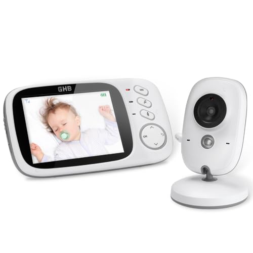 GHB Baby Monitor Video e Audio 3.2'' 750mAh Batteria Videocamera con Sensore di Temperatura e VOX 8 Ninne Nanne Citofono