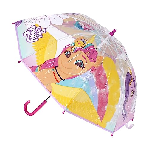 Ombrello Manuale di My Little Pony per Bambini - Trasparente con Asta in Colore Rosa - Fabbricato in 100% POE con