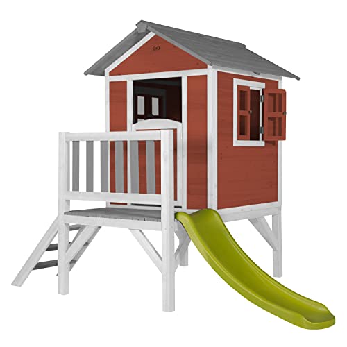 AXI Beach Lodge XL Casa Bambini con pavimento e scivolo verde | Giardino/Casetta da gioco all'aperto in legno FSC rosso