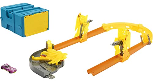 Hot Wheels - Box Track Builder con 1 veicolo Hot Wheels incluso, confezione modulabile con 12 pezzi di pista e accessori