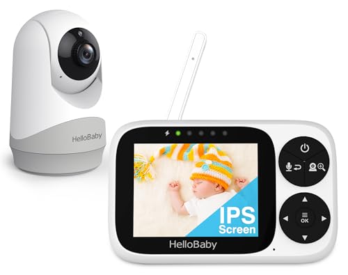 HelloBaby Baby Monitor Video e Audio telecamera bambini con monitor, Schermo IPS da 3,2', Senza WiFi, Visione Notturna,