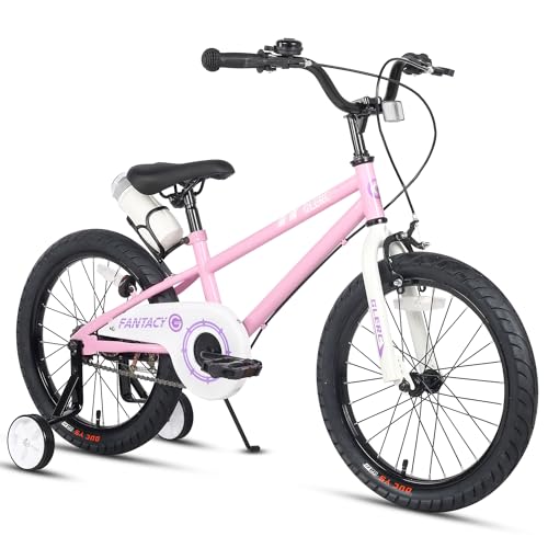 Glerc Bicicletta per bambini da 18 pollici con rotelle e portaborraccia per bambini e bambine di 6 7 8 9 10 anni, Rosa