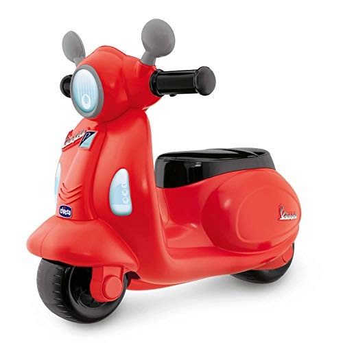 Chicco Vespa per Bambini Primavera Rossa, Moto Giocattolo Cavalcabile con Pannello Elettronico, Luci e Suoni, Ruote di