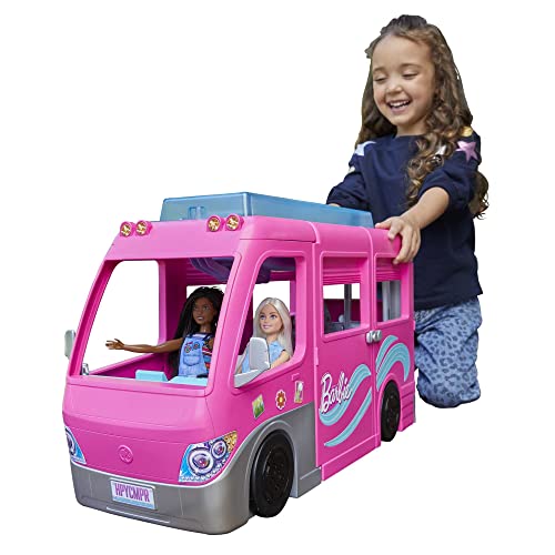 Barbie-Camper dei Sogni Playset con Veicolo, con Ruote, Piscina, Scivolo, 7 Aree Gioco e Oltre 60 Accessori da
