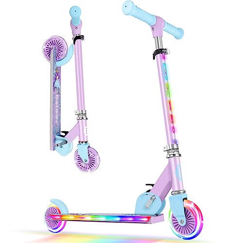 BELEEV V2 Monopattino Bambino 3-12 anni, LED Ruote Illuminate & Stem & Deck, Pieghevole Monopattino 2 Ruote per Bambina