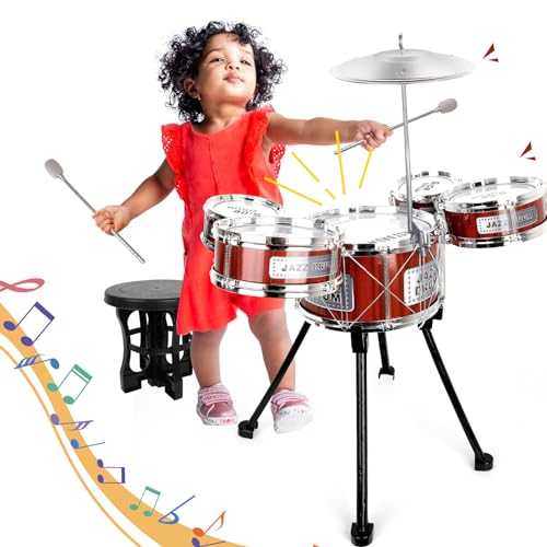 Batteria per Bambini, 5 Tamburis Bambini, 8 Pezzi Tamburi Strumenti Musicali Percussione, Batteria Musicale Bambini