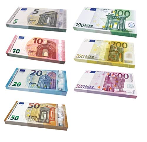 Scratch Cash Bundle 175 Banconote imitazioni Euro - 25 x 5, 10, 20, 50, 100, 200, 500 - Fac-Simile per Giocare, Soldi