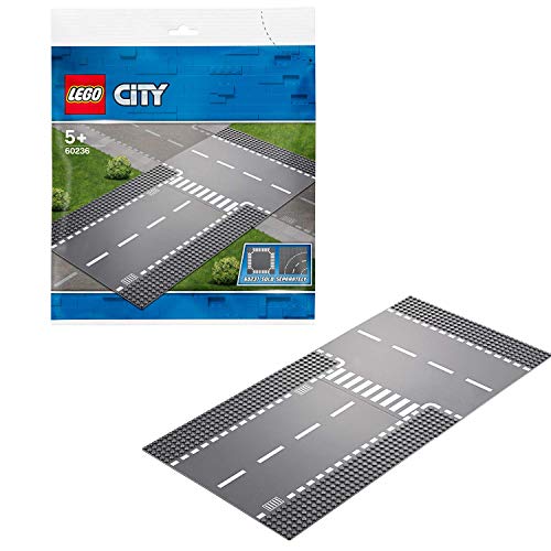 LEGO City Supplementary Rettilineo e Incrocio a T Supplementare con 2 Piattaforme di Base per Tutti i Set da