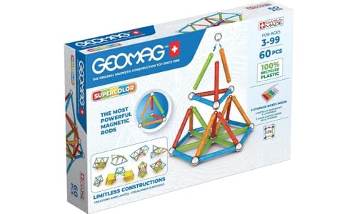 GEOMAG - SUPERCOLOR - 60 Pezzi - 100% Plastica Riciclata - Costruzioni Magnetiche per