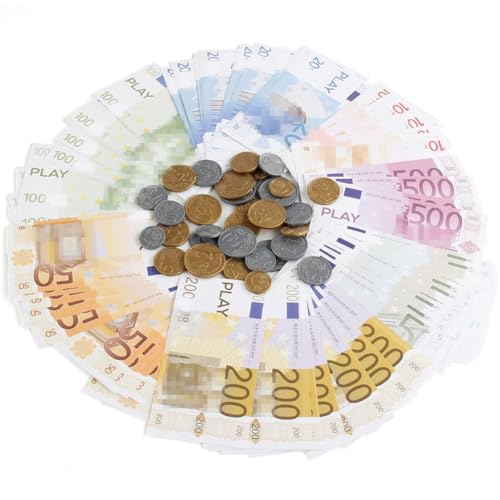 IHLux Soldi Finti Euro, 207 Pezzi Soldi Euro Finti per Giocare,Banconote False Realistiche,Banconote Finte per Bambini