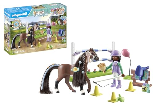 PLAYMOBIL Horses of Waterfall 71355 Percorso a Ostacoli per torneo, Allenamento per Il Campionato con ricompense, Giochi