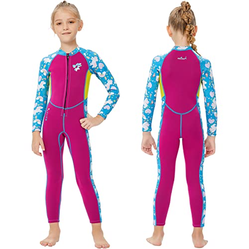 Muta per Bambini, Muta Intera 3mm Neoprene Manica Lunga Zip Posteriore Tuta Intera da Nuoto per Ragazza Bambino Giovani