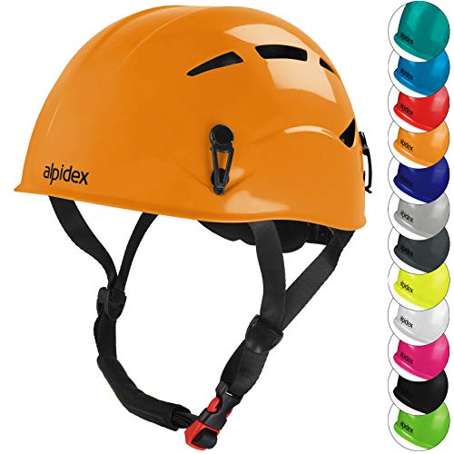 ALPIDEX Casco per arrampicata de adolescenti e adulti EN 12492 casco alpinismo en diversi colori, Colore:sunset orange