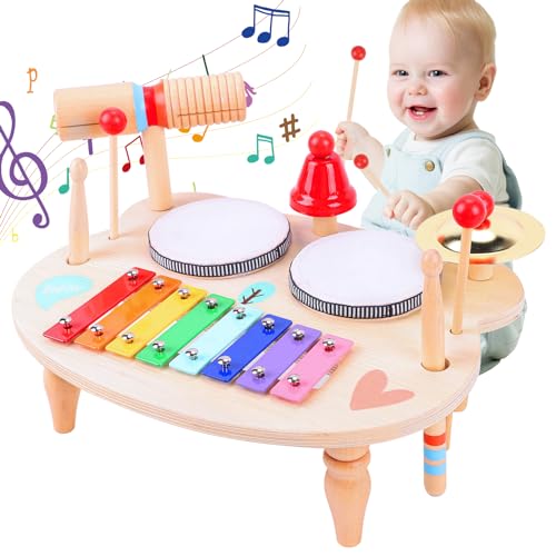 LZDMY Strumenti Musicali Bambini Tamburo Bambino 1 2 3 4 5 Anni Batteria Bambini, 10 in 1 Xilofono Giocattolo Musicale