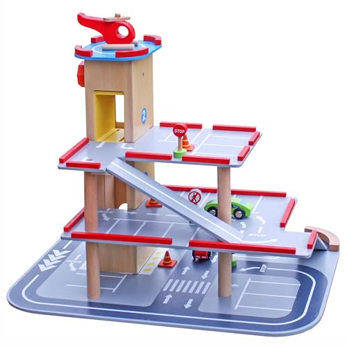 COIL Garage di Legno per Bambini con Ascensore - Garage Macchine Per Bambini - Gioco di Legno per Bambini con Macchinina