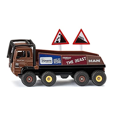 siku 1686, Camion HS Schoch 8x8 MAN Truck-Trial, Metallo e Plastica, 1:87, Marrone, Con 2 cartelli stradali inclusi,