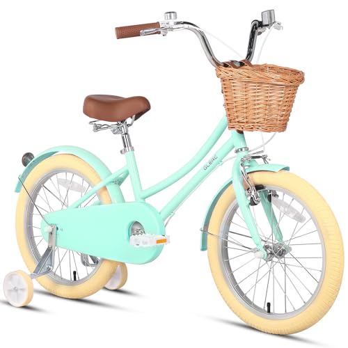 Glerc 18 pollici bambini ragazza bicicletta per 5 6 7 8 anni bambina retrò stile vintage biciclette con cestino ruote