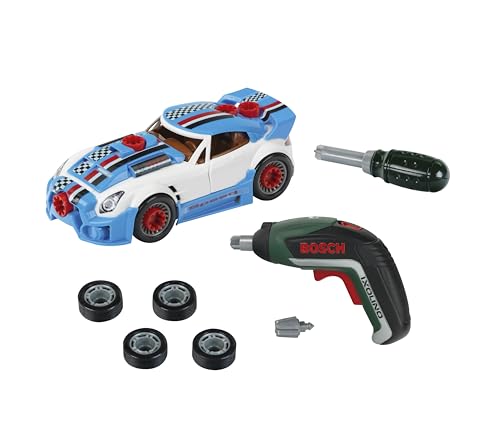 Theo Klein 8630 Set Bosch di messa a punto per auto, Auto scomponibile, Con avvitatore a batteria alimentato a batterie,