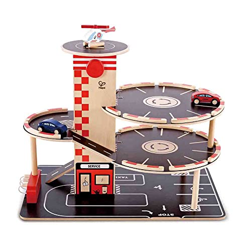 Sustainable Wood Toy Car, Toys For Kids, Hape “Park And Go” Garage Set With 4 Levels, 1 Lift, 2 Toy Cars, 1 Toy