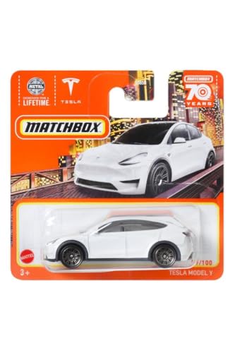 Matchbox Metal 2023 Scatola di fiammiferi Tesla Model Y Bianco 89/100 (scheda corta) HLC68