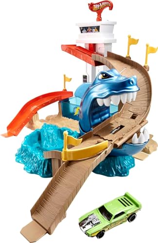 Hot Wheels- Playset Lo Squalo Sta Attaccando, Pista con Macchinina Cambia Colore, Giocattolo per Bambini 4+Anni, BGK04