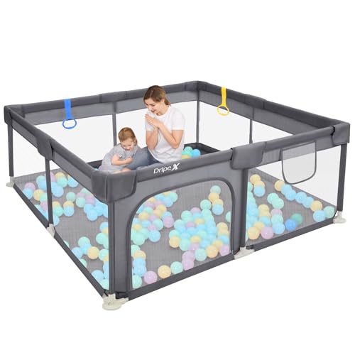 Dripex Box Bambini 127x127 cm, Recinto per Bambini Tessuto Oxford, box neonato con rete traspirante, 2 Anelli Box Bimbo,