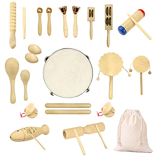 Ulifeme Strumenti Musicali Bambini, 27 Pezzi Strumento Musicale Percussione Set in Legno Giocattolo per Bimbi, Ritmo di