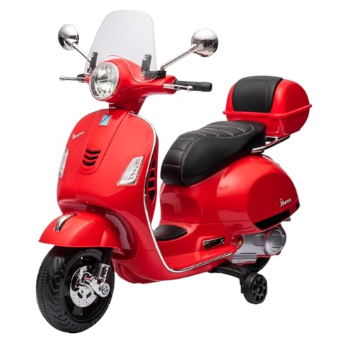 Moto Elettrica Piaggio Per Bambini Vespa Sprint Rotelle 12V luci LED Suoni (Rosso)