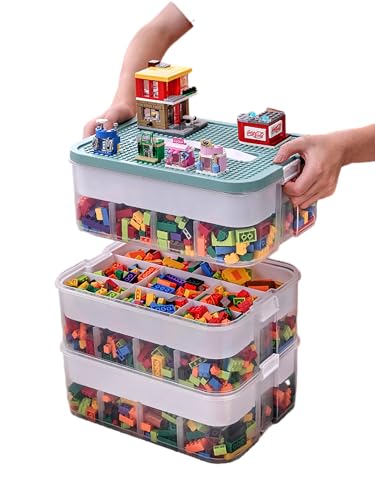 Scatole Plastica con Coperchio per Lego Costruzioni Mattoncini Contenitore Giochi Bambini 3 Strati Contenitori