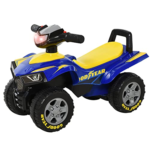 HOMCOM Quad Giocattolo per Bambini 18-36 Mesi con Licenza GOODYEAR con Luci e Suoni Realistici, Blu e Giallo, 60x31x42cm