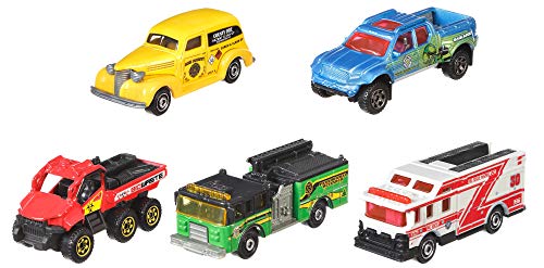 Matchbox - Serie di Emergenza, Regalo, Confezione da 5 Pezzi in Scala 1:64, modellino di Auto Giocattolo in Metallo