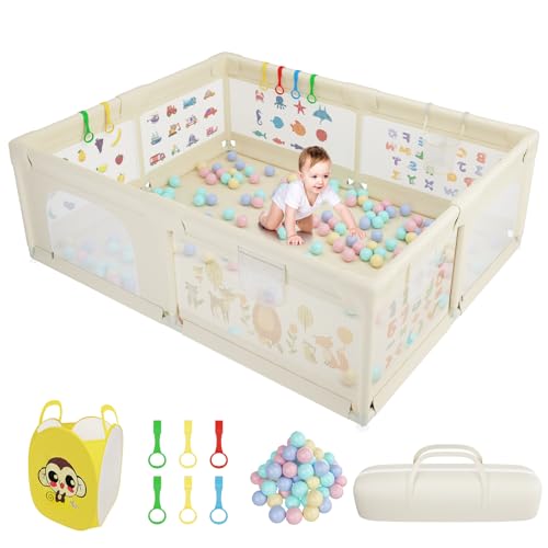 Box Bambini, Recinto per Bambini Extra Grande 200x160 cm Box Neonato con Morbida Rete Traspirante, Inclusi 50 Palline, 6