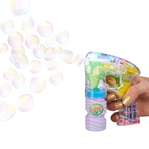 Relaxdays Pistola a Bolle di Sapone, Batterie Incluse, Luci Led, Gioco Party, Carnevale, HLP 14,5x11,5x5 cm, Trasparente