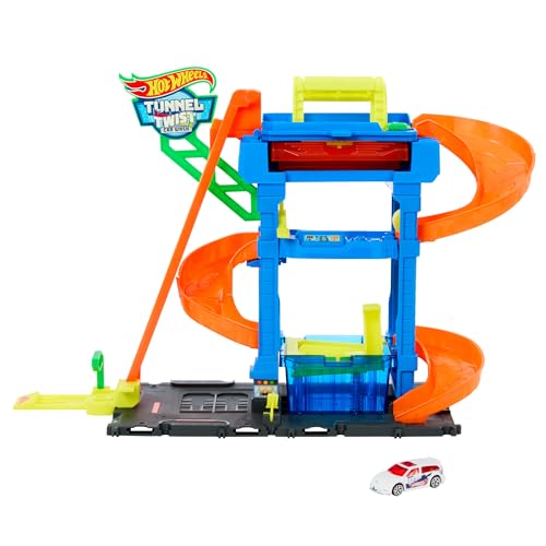 Hot Wheels 'Let's Race' Netflix - Autolavaggio con Tunnel, playset con pista e tunnel che spruzza acqua, include 1