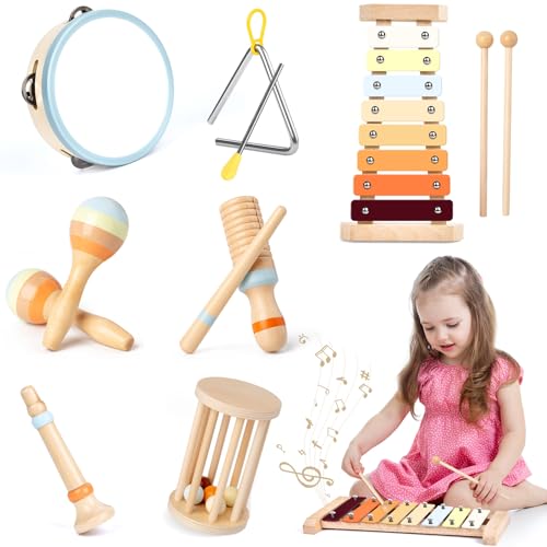 Joellfuner Strumenti Musicali Bambini, Strumenti Musicali Montessori, Set Strumenti Musicali Legno per Bambini 3+ Anni,