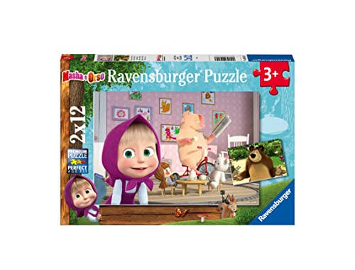 Ravensburger - Masha e Orso, Collezione 2x12, 2 Puzzle da 12 Pezzi, Età Raccomandata 3+ Anni