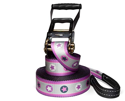 Set Slackline, stelle rosa, lunghezza 25 metri, set completo per bambini, principianti e famiglie, con corda di supporto