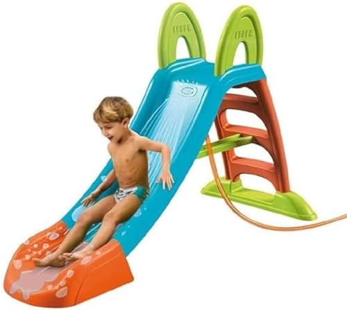 FEBER Scivolo Slide Plus con Acqua, Scivolo da Giardino, con Foro per il tubo dell'acqua, Scalette Antiscivolo,