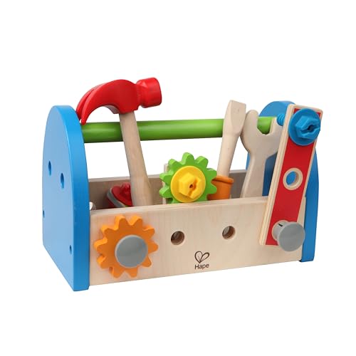 Hape Fix-It Tool Box with Accessories , Colourful Construction Workbench Pounding Tool Toy Set for Kids, Problem-Solving