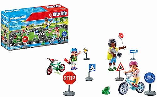 PLAYMOBIL City Life 71332 Educazione Stradale, Corso di Bicicletta, segnali stradali in Bicicletta e Altro, Giocattolo