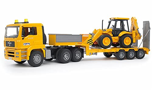 bruder 02776 - Caricatore basso MAN TGA con terna JCB 4CX, cantiere, camion, escavatore