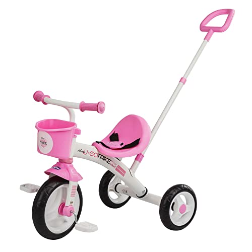 Triciclo Bambini U-GO 2in1, Triciclo Bimba con Maniglione ad Altezza Regolabile, Cinture di Sicurezza e Cestello