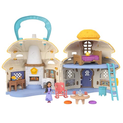 Mattel Disney Wish - Playset portatile Casa di Asha di Rosas, cottage a 2 piani con mini bambola, personaggio di Star e